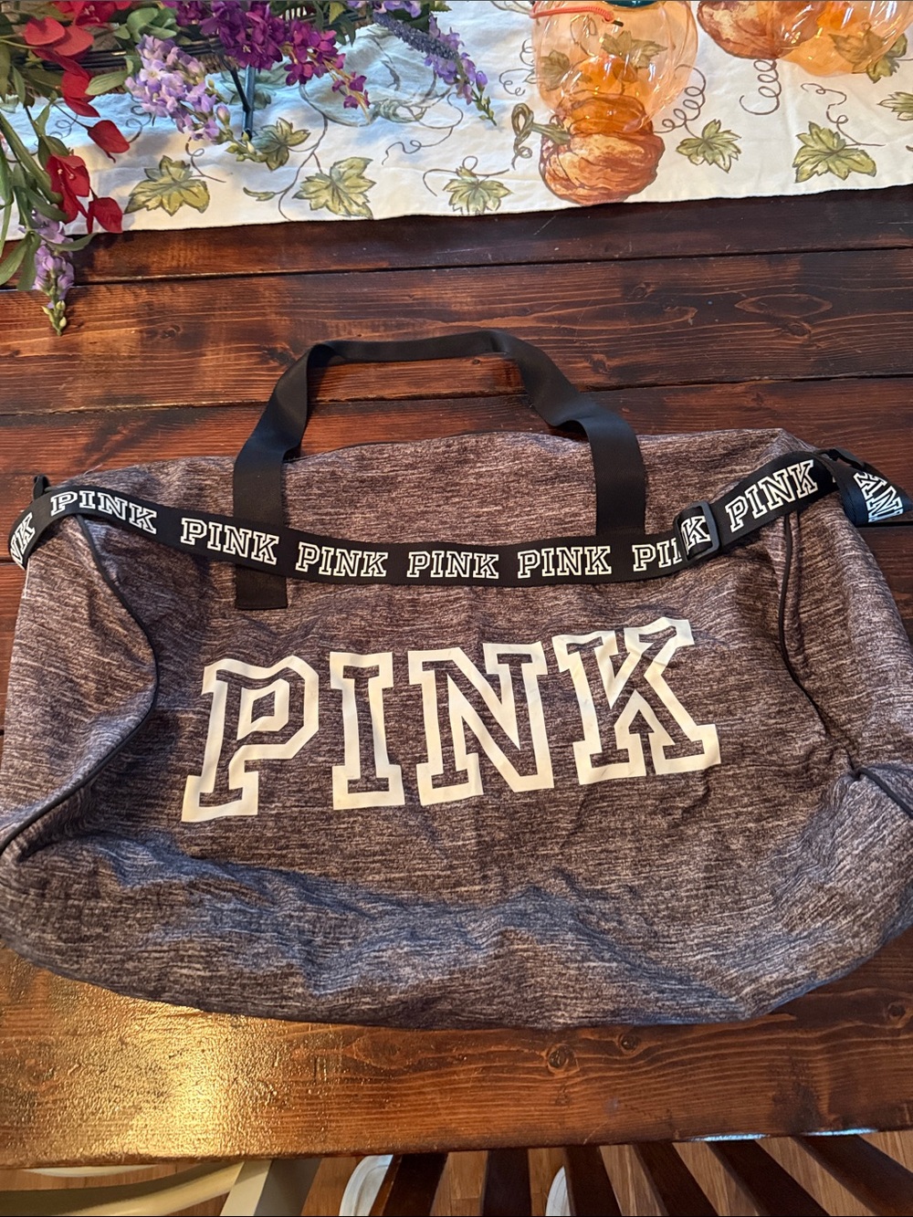 PINK Victoria's Secret Heather Gray Logo Duffel